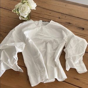 Zara boxy white linen cotton shirt w/pouf sleeves